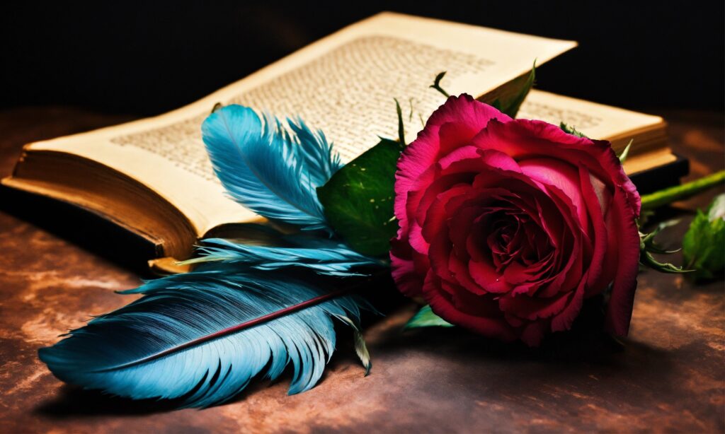 écriture, livre, rose, plume, blog de lola